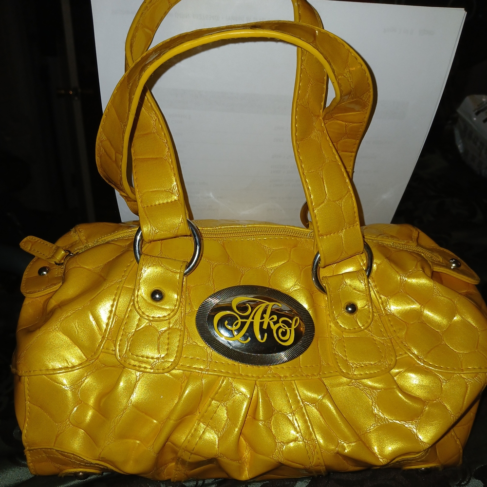 Pre-loved Yellow Akdmks Patent Leather Satchel with Gold Hardwar